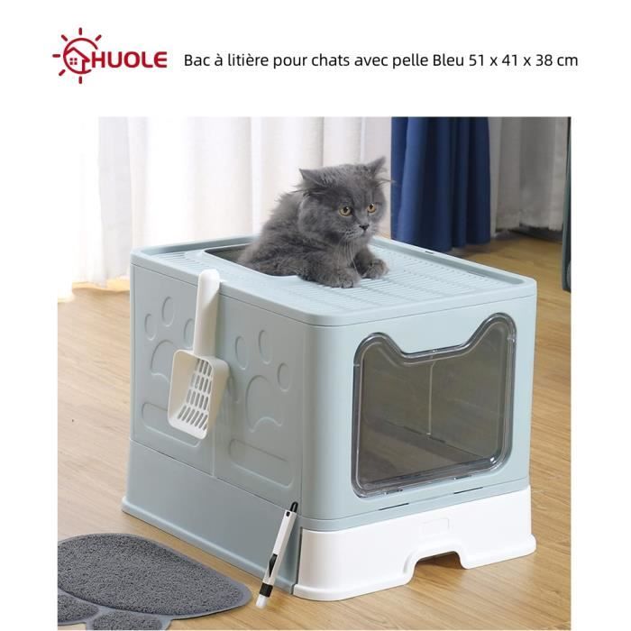 Meilleurs prix pour Bac à litière pour chats - HUOLE - Bleu - 51 x 41 x 38 cm