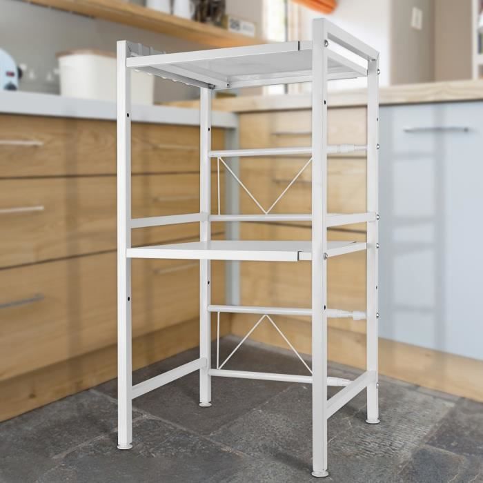 Support Étagère de Four à Électrique Micro-Ondes de Cuisine Rétractable HUOLE - Blanc - 40/64*36.5*78cm