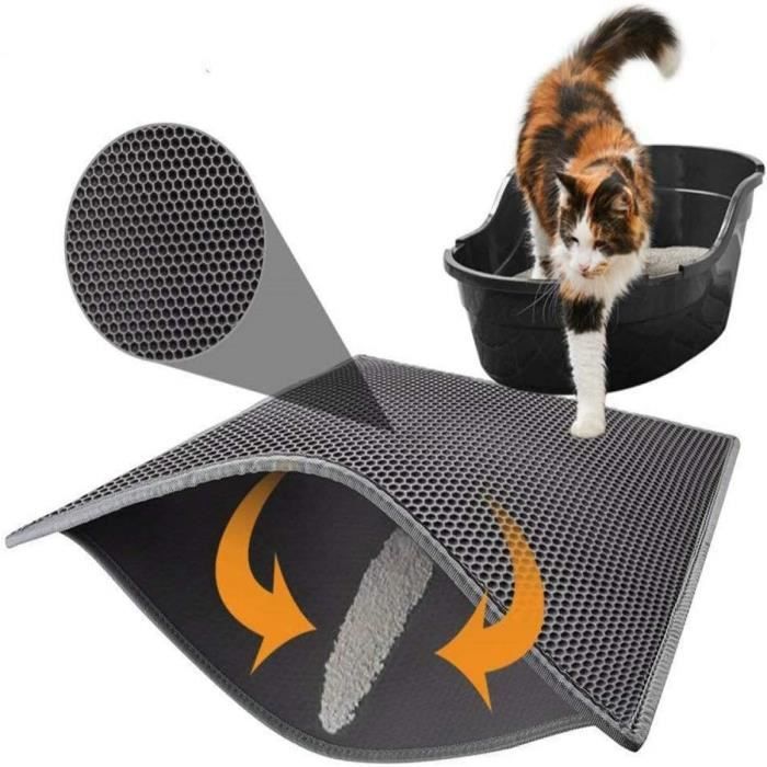 Tapis Litière pour Chats, Imperméable Non Toxique EVA,Double Couche en Nid d'abeille Design (30x30cm, Noir)