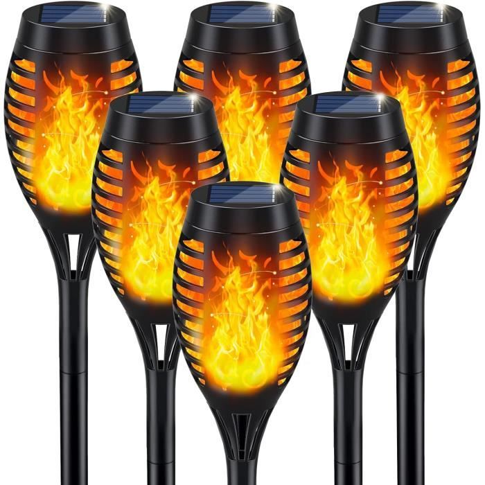 Lampe Torche Solaire - JORMFTTE - Pack de 6 - LED Effet Flamme - Imperméable - Éclairage Extérieur