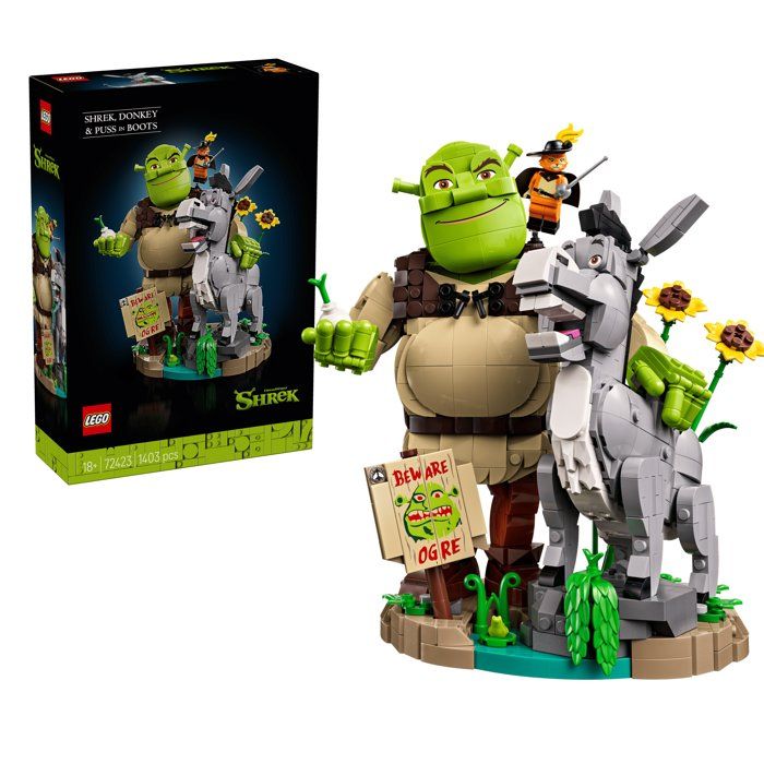 LEGO Shrek 72423 - Figurine Shrek et ses amis lâne et le chat potté - Set pour Adulte