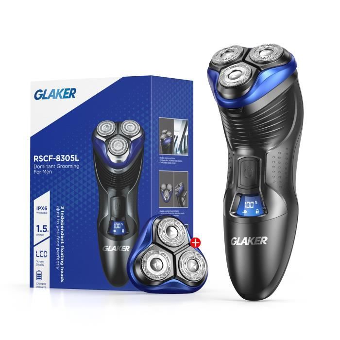 Rasoir Électrique USB Rasoir Électrique Homme Sans Fil IPX7 Rasoir Homme LCD Rasoir Barbe 3D Tête Rasoir Électrique Homme Barbe