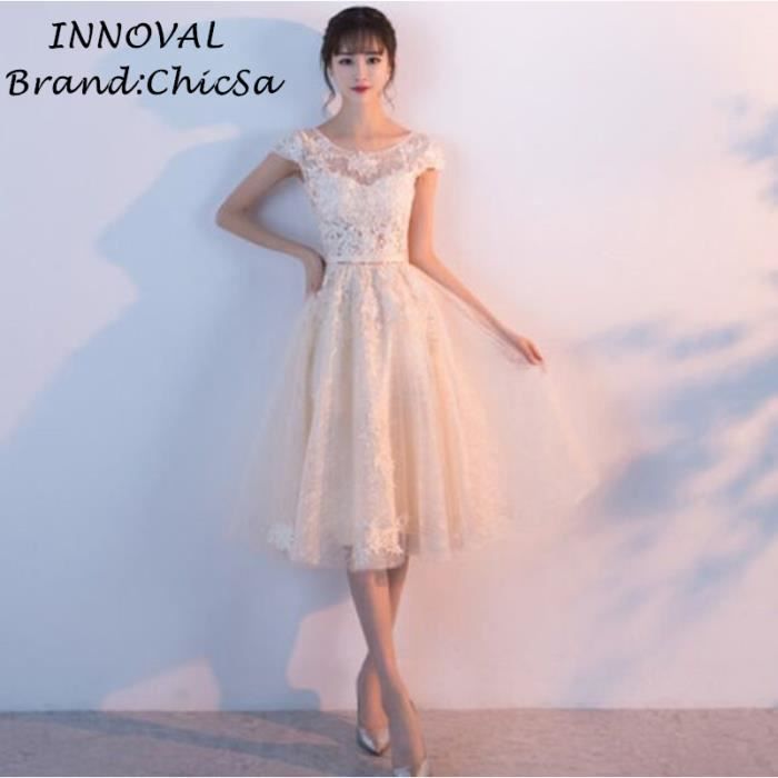 Mode Robe de Soirée Femme Couleur Unie Dentelle Broderie