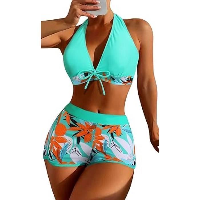 Maillot De Bain 2 Pièces Femme Tie-dye - Push-up Taille Haute, Col V élégant