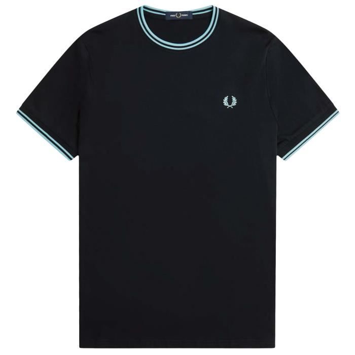 T-Shirt - FRED PERRY - FP À Double Pointe - Bleu - Manches Courtes
