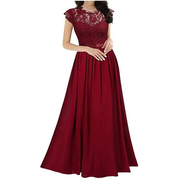 Robe en mousseline de soie couture robe dentelle demoiselles d'honneur  robes soirée femmes Rouge