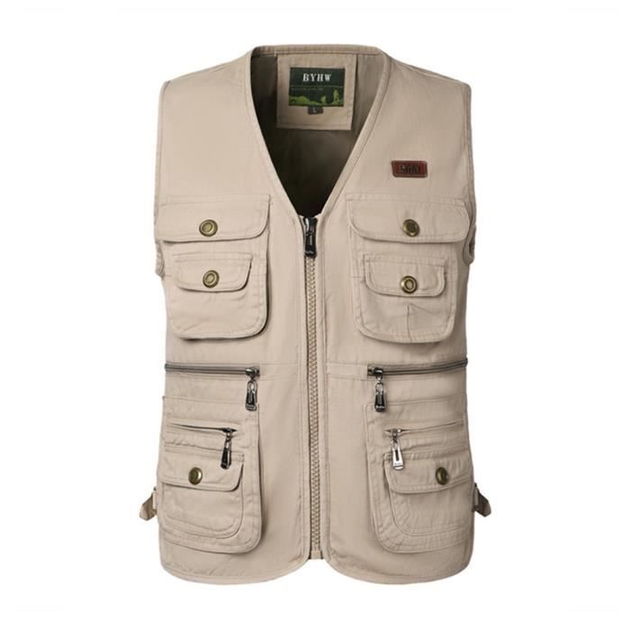 Homme Gilet de P che Multipoches en Coton Sans Manches t Gilet