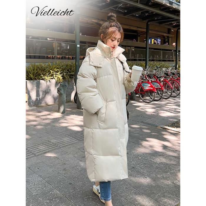 Hiver Femmes Veste Longue à Capuche Coton Rembourré Femme Manteau Vêtements D'extérieur Chauds Femmes Manteau Femme Hiver Gilet Matelassé Noir Brillant (Watermelon Red, XL) Trench-Coat