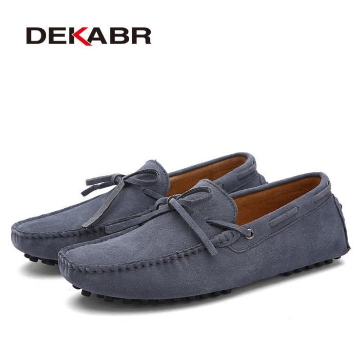 Mocassins Homme En Cuir Respirants - Chaussures Bateau à Lacets - Semelle Caoutchouc - Décontracté