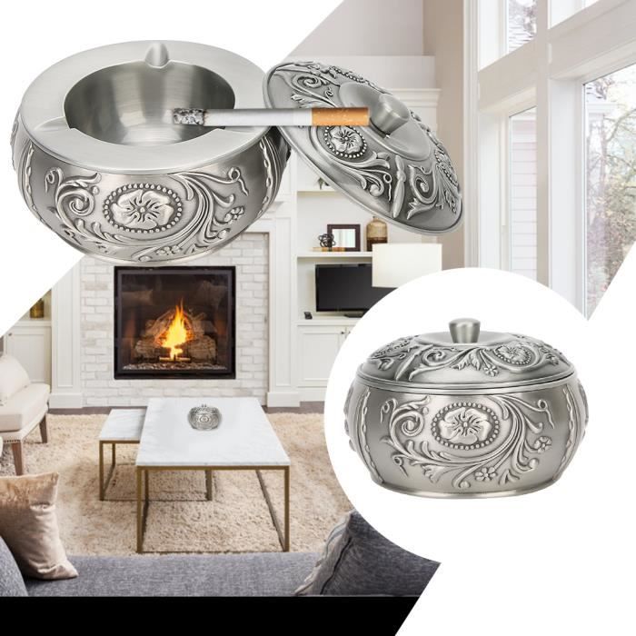Cendrier Métal Avec Couvercle Motif éléphant - 10x10cm - Coupe-vent, Décoration Intérieur/extérieur - 7