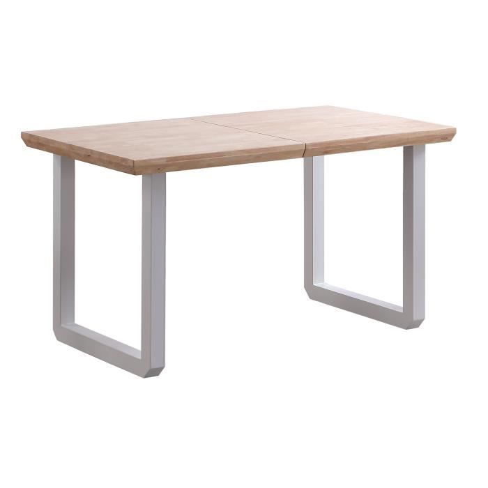 Table à manger rectangulaire extensible en bois coloris chêne nordique / pieds blanc Table à manger rectangulaire extensible en bois coloris chêne nordique / pieds blanc