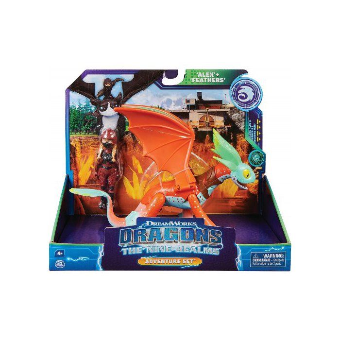 Coffret Dragons Les neuf Royaumes : Panache Orange Avec Battement Des Ailes Et Son Dresseur Alex - Viking - Figurine - Personnage
