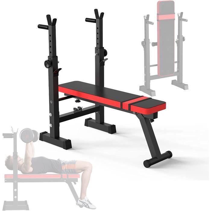 Banc De Musculation Pliable Multifonction - Dossier Réglable - Support Barre - Noir/rouge
