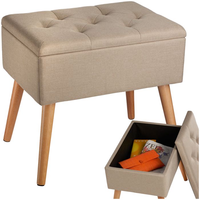 Banc - TECTAKE - Banc coffre RANYA en bois de hêtre et tissu aspect lin rembourrage confortable 51 x 375 x 455 cm - Sable