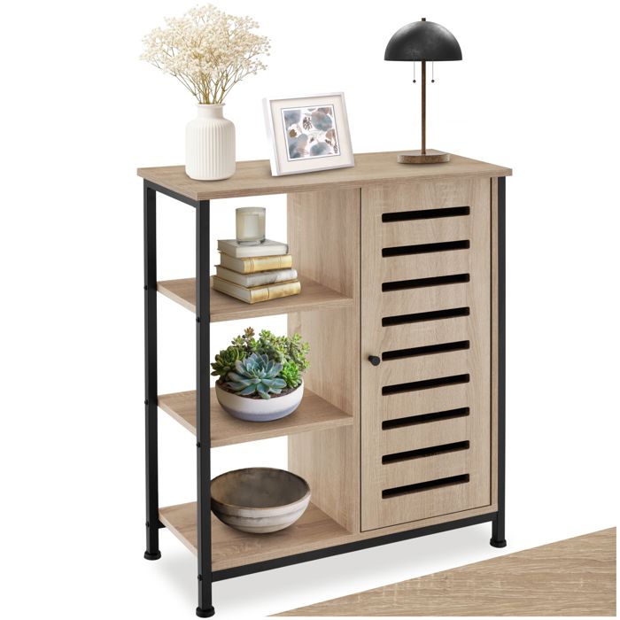 Buffet - TECTAKE - Buffet de cuisine en acier et bois avec 2 étagères réglables et portes magnétique 71 x 32 x 82 cm - Bois clair