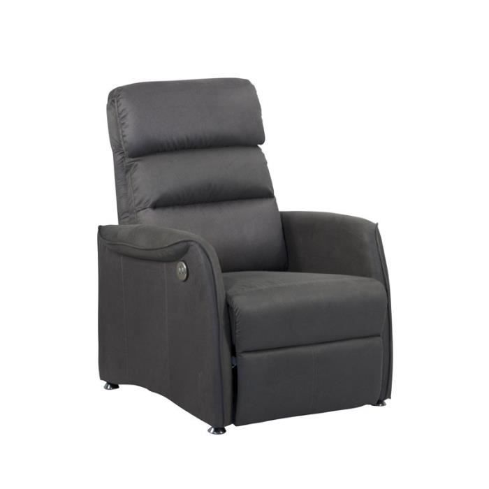 fauteuil relax électrique - tousmesmeubles - softy - tissu - gris - 1 place - l 80 x l 90-165 x h 107-80 cm