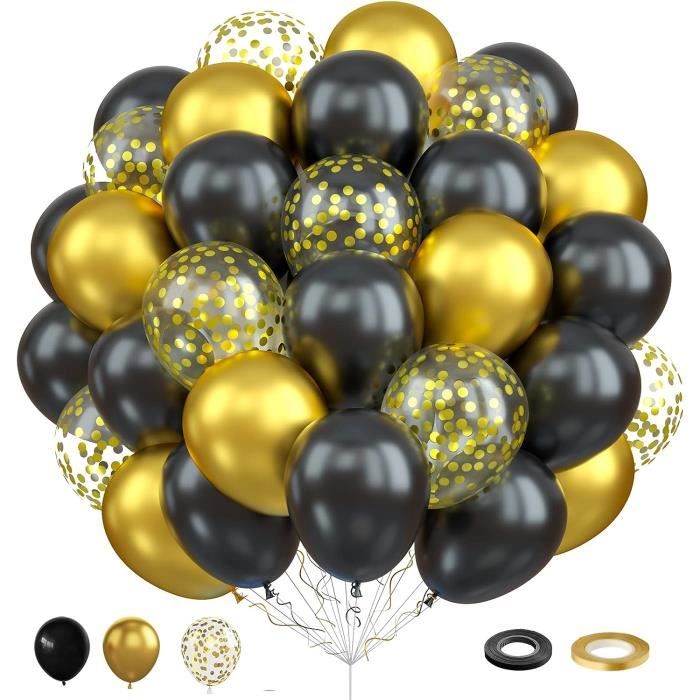 Lot de 60 ballons dorés et noirs de 30,5 cm en latex métallisé