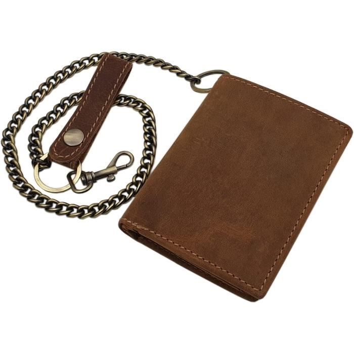 Portefeuille Motard En Cuir Véritable MATADOR Avec Chaîne - Protection RFID Certifiée TÜV - 9 Compartiments Cartes + Monnaie - 5
