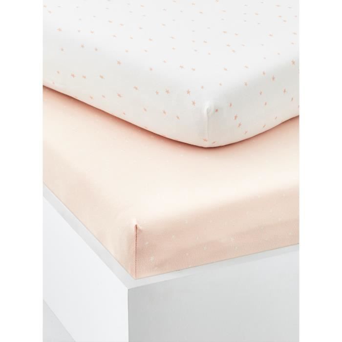 Lot de 2 draps-housses bébé en coton - rose pale imprime, Linge de