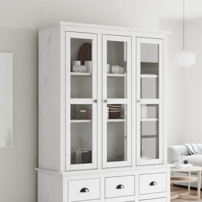 Armoire - V GEBY - BODO - Bois de pin massif - 3 portes vitrées - Style classique intemporel