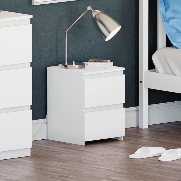 Commode de chevet - VIDA DESIGNS - Denver - 2 tiroirs - Blanc - Contemporain