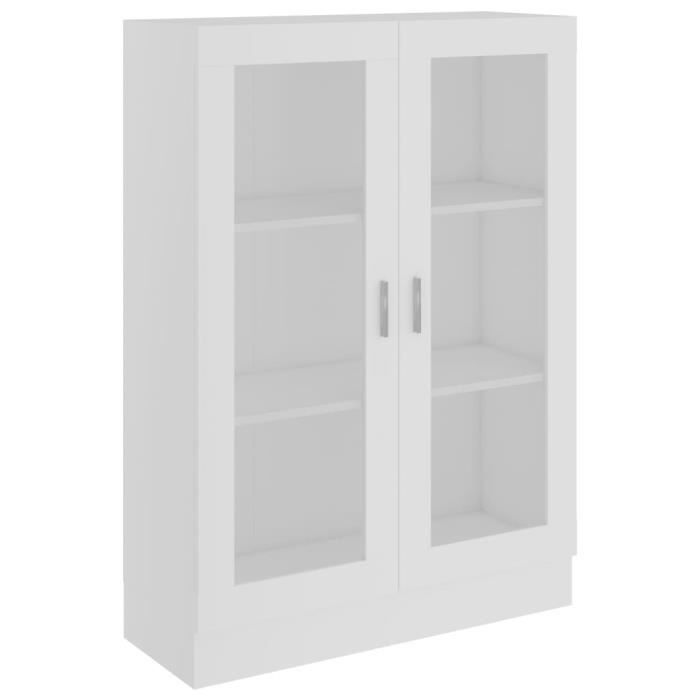 Armoire à vitrine - Aggloméré - Blanc - 2 portes - Design élégant et classique