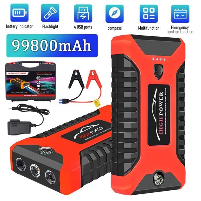 Chargeur de Batterie, Démarreur de Batterie de Voiture, 12V Portable Démarrage de Voiture 99800mAh Booster de Démarrage avec LED