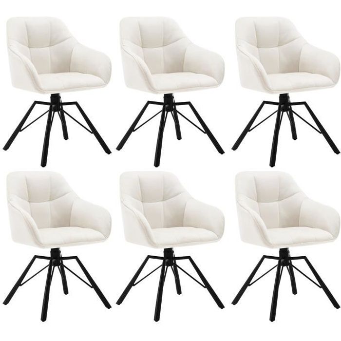 WOLTU Lot de 6 Chaises Pivotante à 360°Chaise Salle à Manger en VeloursFauteuil ScandinavePieds en MétalCrème W0ATT0122-6