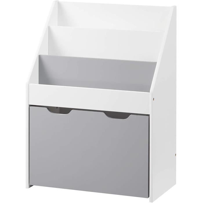 WOLTU Meuble de rangement pour Jouets et Livres en MDF Étagère de rangement avec 3 Compartiments et 4 roulettes Gris et Blanc WOLTU Meuble de rangement pour Jouets et Livres en MDF Étagère de rangement avec 3 Compartiments et 4 roulettes Gris et Blanc