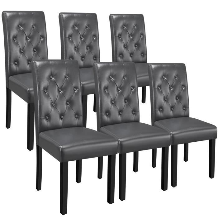 Lot de 6 Chaises de Salle à Manger Chaises de Salon en Similicuir Pieds en Bois Massif de Chêne Gris YAHEETECH Lot de 6 Chaises de Salle à Manger Chaises de Salon en Similicuir Pieds en Bois Massif de Chêne Gris YAHEETECH