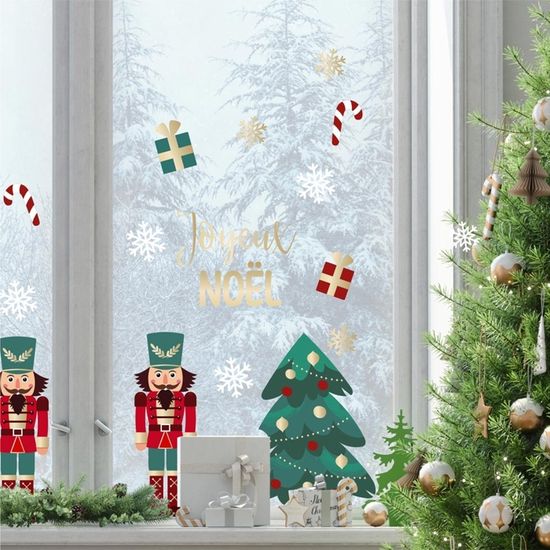 Autocollants Fenêtre Casse-noisette Noël - Lot De 4 Feuilles, Décorations Réutilisables