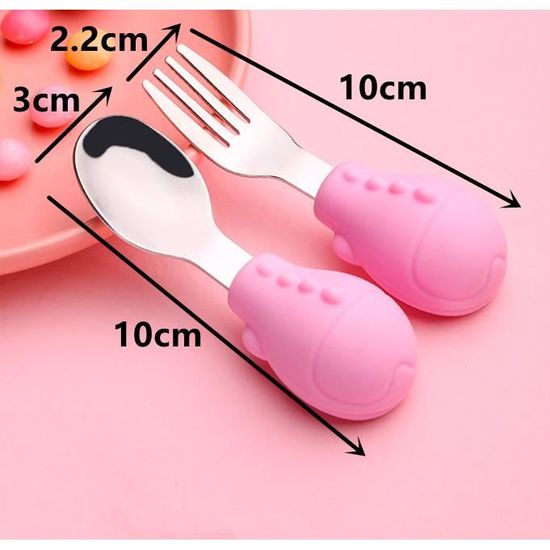 Couverts Bébé 2 Pièces Silicone Et Inox - Cuillère Et Fourchette Sans BPA, Design Animaux, Dès 1 An