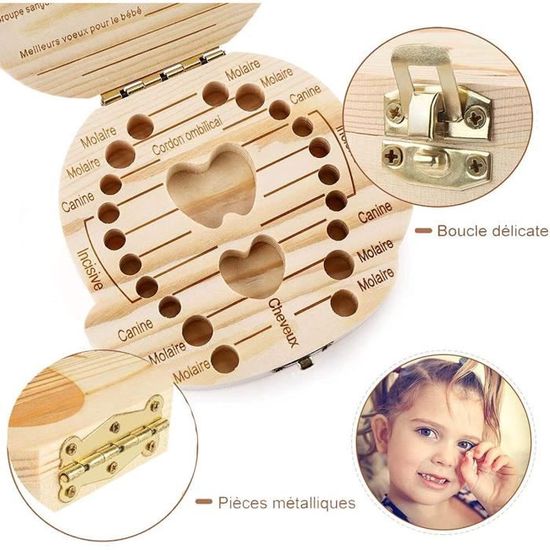 Boîte à Dents De Lait En Bois LATTCURE - Avec Gravure Nom - Souvenir Enfant - Cadeau Naissance, Baptême