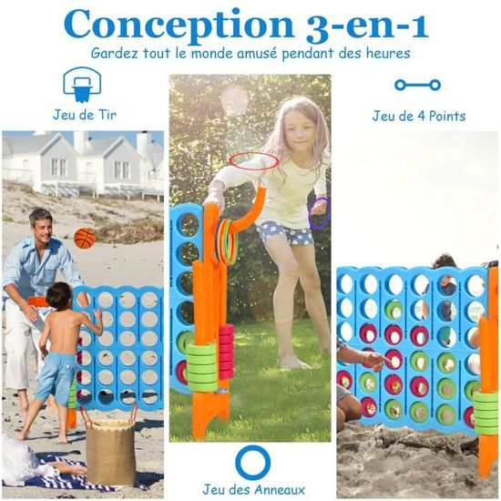 DREAMADE Jeu de Société Puissance 4 Géant pour Enfants 120 x 42 x 104CM avec 42 Anneaux, 4 Shots Géants avec Levier de Réinitialisation du Jeu, pour Réunions de Famille (Bleu Gris
