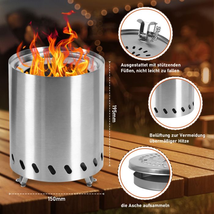 Mini Brasero Sans Fumée Onlyfire - Foyer Table Portable Granulés Bois 15x24cm Acier Inox
