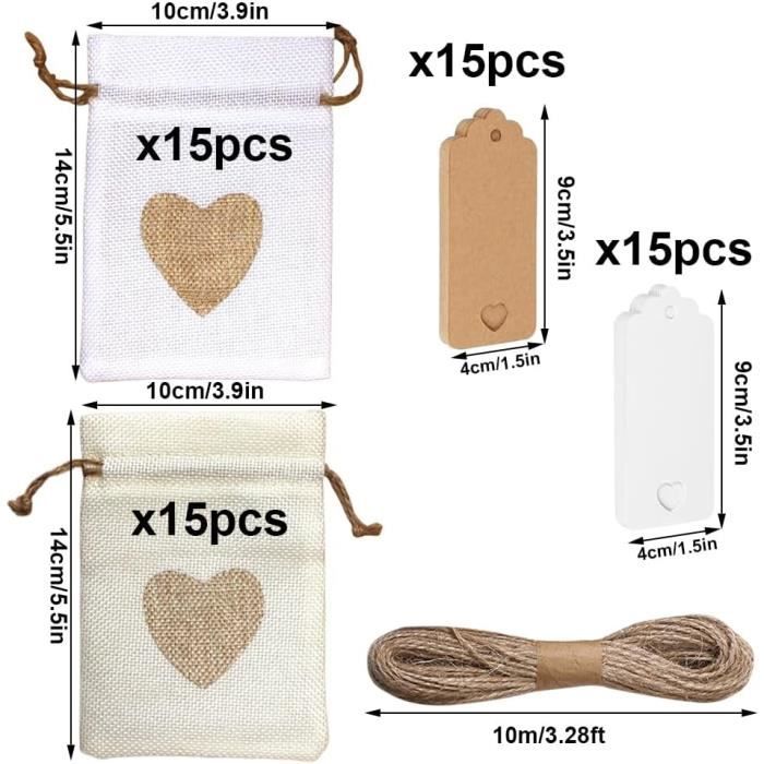 Pochons En Coton Réutilisables - Lot De 15, Taille 10x15 Cm, Cordon De Serrage - Pour Emballage Cadeau, Rangement DIY