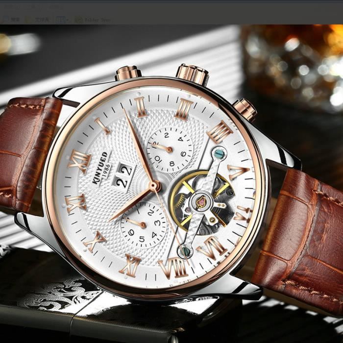 Montres Hommes KINYUED authentique automatique creux tourbillon hommes montres m caniques Cadran blanc