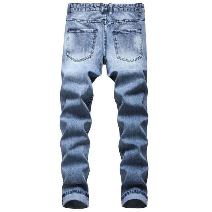 Jeans Homme Fashion Coupe Droite Taille moyenne 5 Poches Effet Delave Abrasions Bleu Clair Bleu clair Cdiscount Pret a Porter