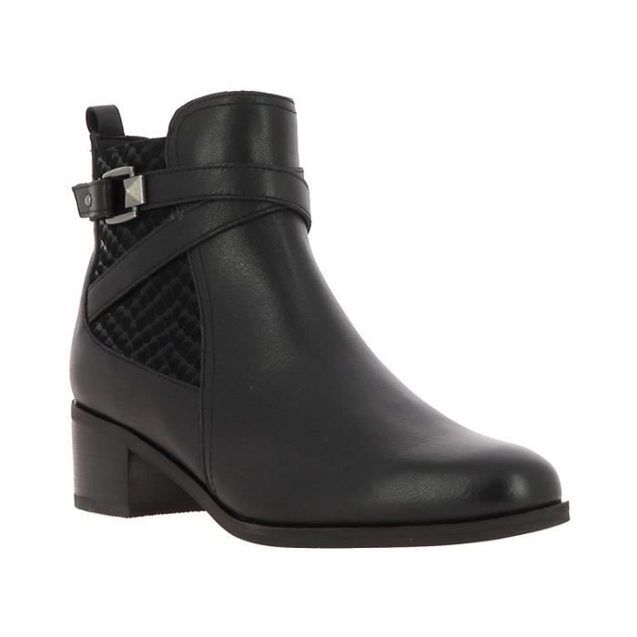 Bottines Fugitive Raisin Cuir Fermeture eclair Talon moyen Noir Cdiscount Chaussures