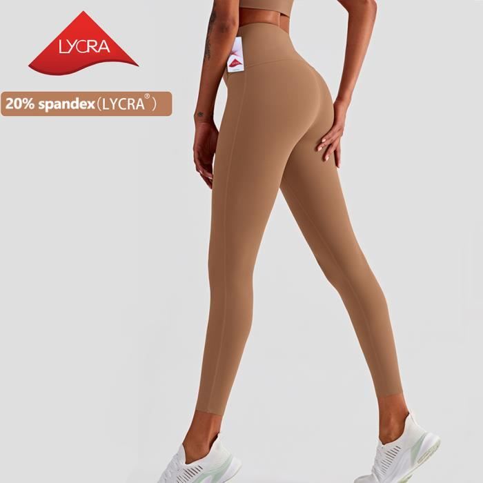 Pantalon de sport Legging en Lycra avec fesses de peche pour femme pantalon de Yoga nu taille haute collant QCK117 Khaki Brown Blanc Cdiscount Sport