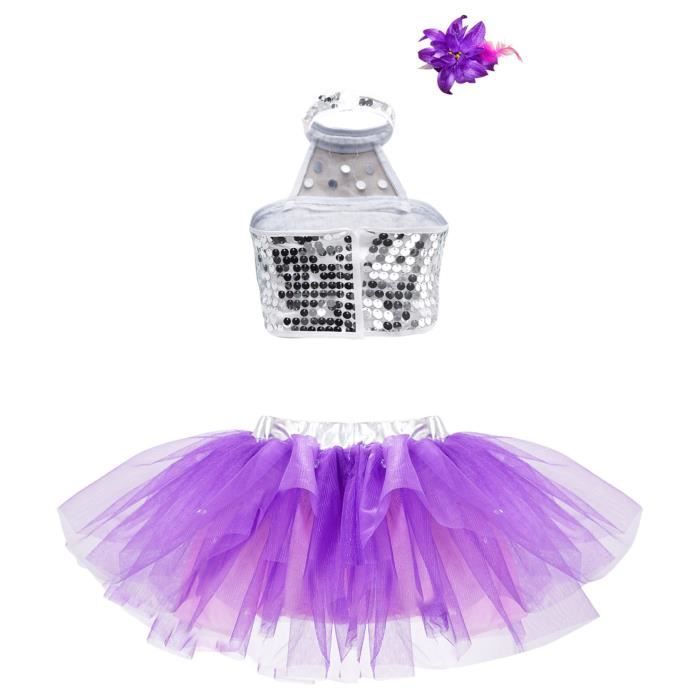 Costume Danse Fille - Haut Court à Paillettes Et Jupe Patinage | Tenue Jazz Moderne, Latin, Gymnastique - 12