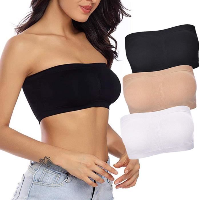 Soutien gorge Soutien gorge bustier double epaisseur grande taille sans bretelles haut rembourre extensible sans pk A2922897 C Blanc Cdiscount Pret a Porter