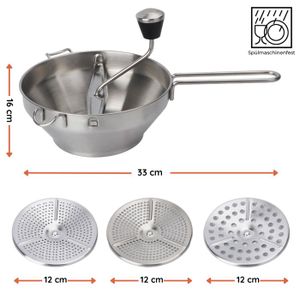 Moulin à Légumes Manuel - 3 Plaques Interchangeables Inox | Pour Purée, Confitures, Compotes - Poignée Antidérapante