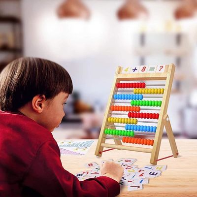 Boulier En Bois Pour Enfants – 100 Bâtons, 110 Cartes, Arithmétique, Multicolore, 22x17 Cm – Cadeau Éducatif 3 Ans+