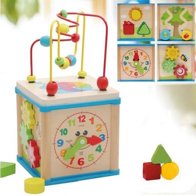 Cube D'Activité Jacootoys 7-en-1 Bois - Labyrinthe Perles, Tri Formes Et Horloge Apprentissage - Jouet Éducatif Montessori