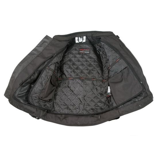 Blouson Moto Textile Noir Respirant Réfléchissant CE – Protections Épaules Coudes, Gilet Thermique Amovible, 2XL
