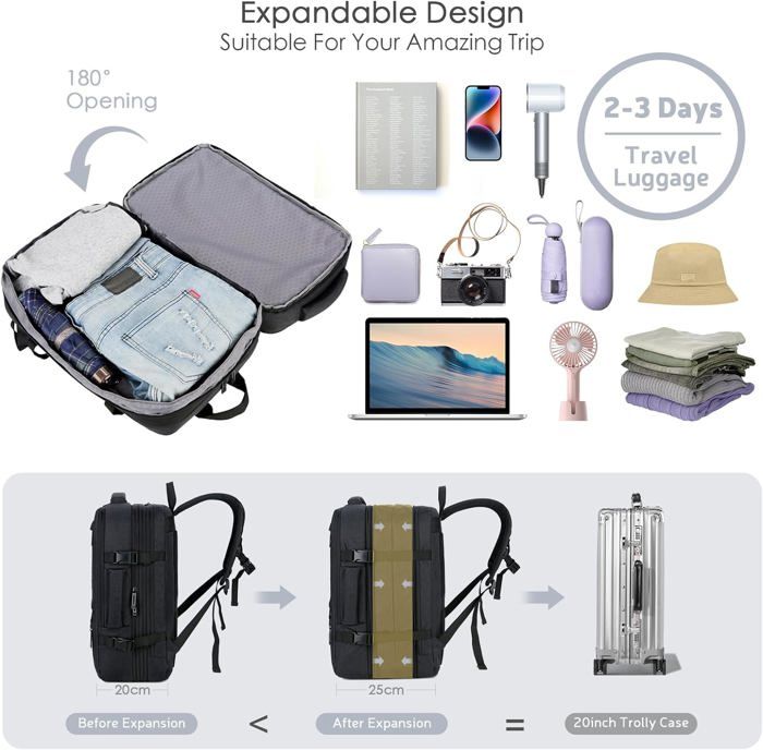 YOODI Sac a Dos Voyage 40x30x15 Extensible 5c à 40x30x20 Wizzair Air