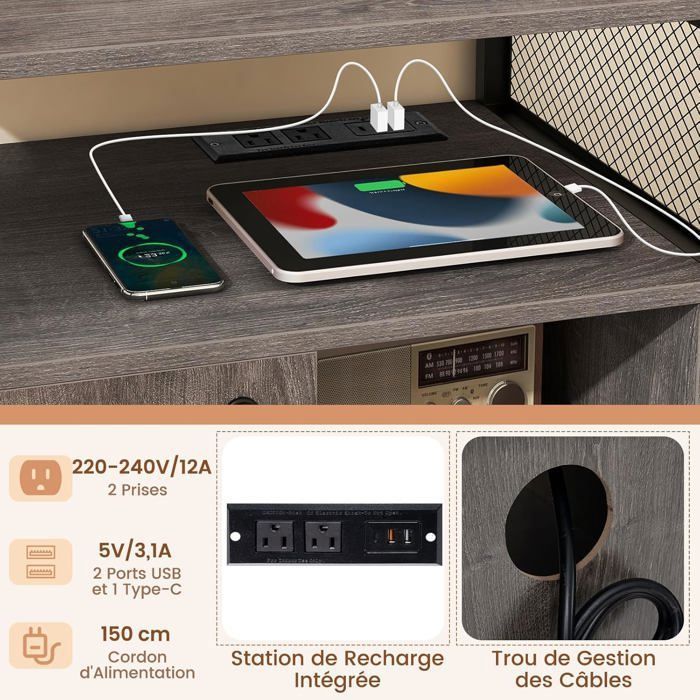 Classeur de bureau mobile avec tiroir et système de verrouillage simple - Noir - Armoire de rangement pour fichiers et support d'imprimante