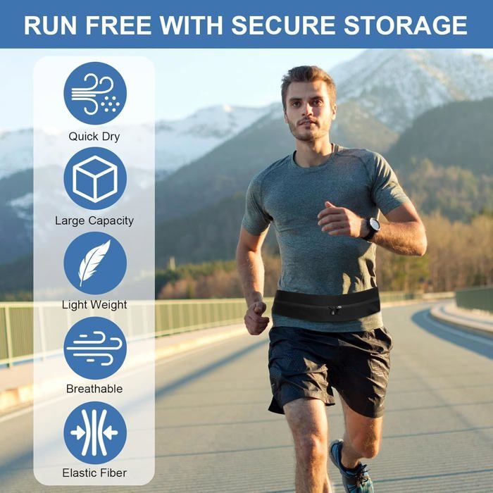 Ceinture De Sport Unisexe - Nylon Réglable 70-120 Cm - 4 Poches Anti-transpiration - Course, Randonnée, Voyage - 10