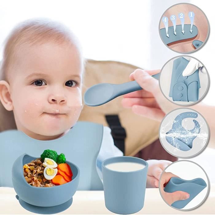 Assiette Ventouse pour Bébé Vaisselle Silicone, Fourche Cuillère Bavoir et  Bol, Lot de 5 Set Repas Couverts Sans BPA Antiderapante - Cdiscount  Puériculture & Eveil bébé